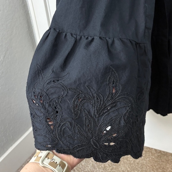 Chico's Black Eyelet Hem Midi Dress with Tie Belt & Pockets Sz 2.5 (14) - Picture 6 of 14